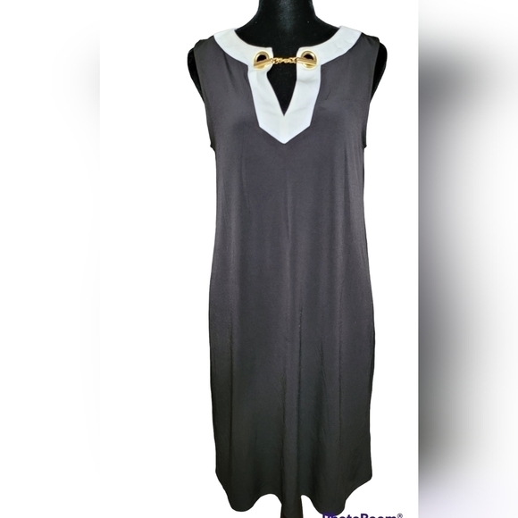 Michael Kors Black & White Gold Chain Trim Sleeveless Dress M – NWT - Picture 1 of 9